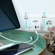 Meta title-TOOQ CARGADOR DE PARED DOBLE USB-C PD+ USB A ANDORRA , Accesorios Telefon a ANDORRA , Cargadores ANDORRA , 8433281012