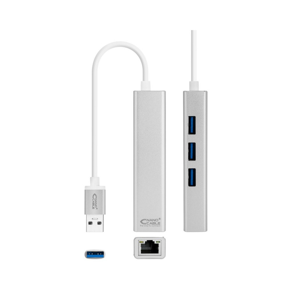 Meta title-NANOCABLE CONVERSOR USB 3.0 ETHERNET + 3XUSB 3.0 ANDORRA , Accesorios Redes ANDORRA , Herramientas - Conectores Redes